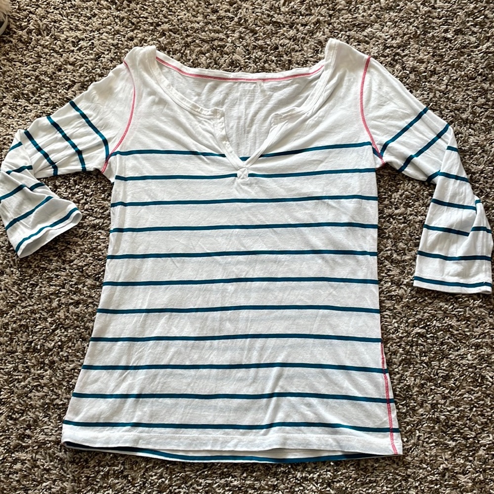 Teal and white stripe shirt